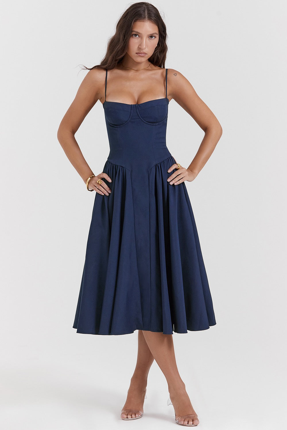 Midi Dress with Pleated Skirt for Women - Monica