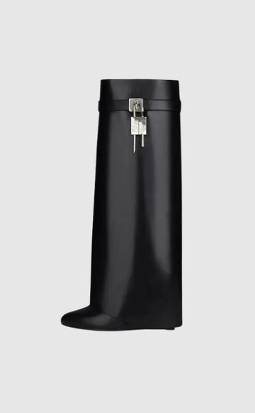 Women's Wedge Knee High Boots | Lock Detail