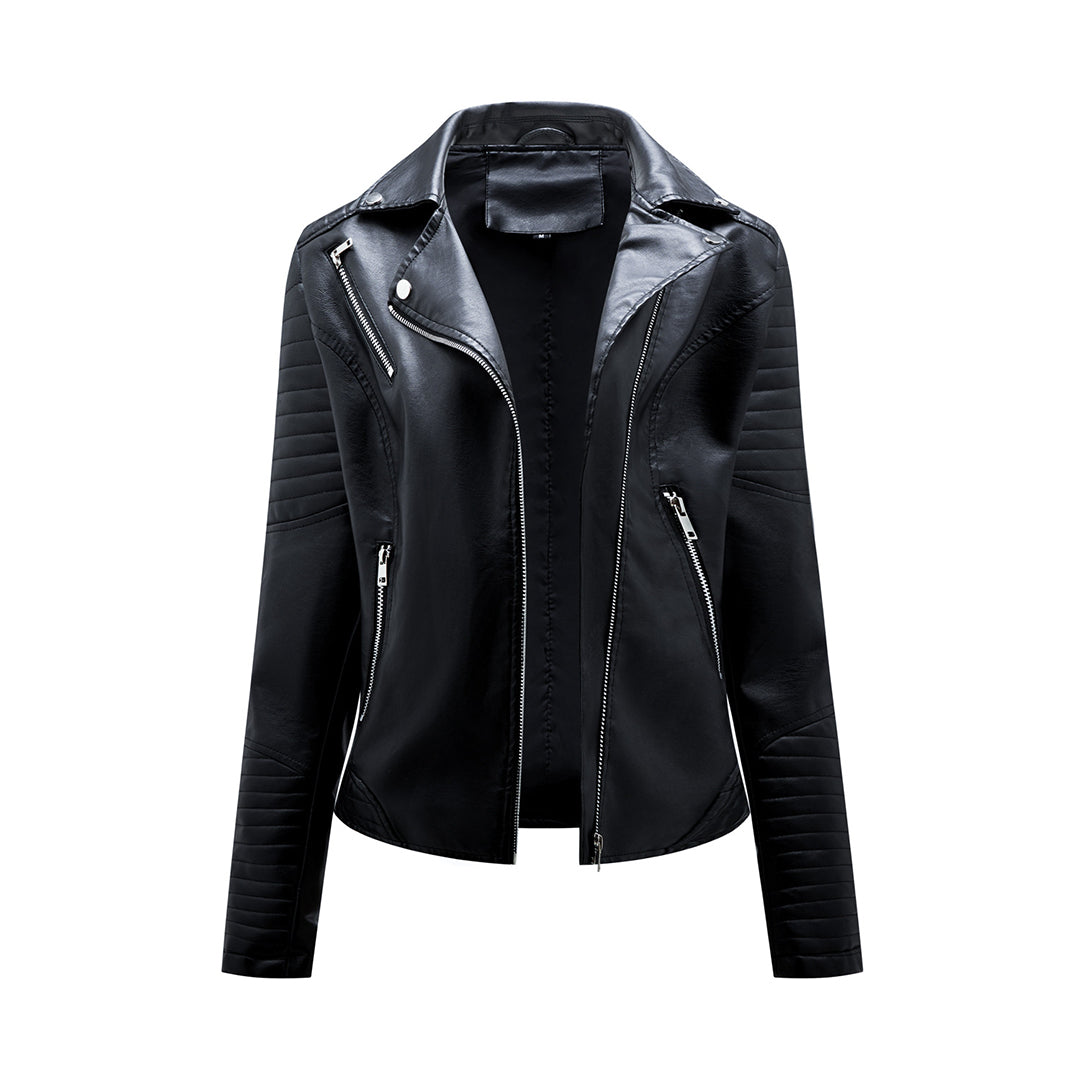 Women's Lapel Leather Jacket | Short