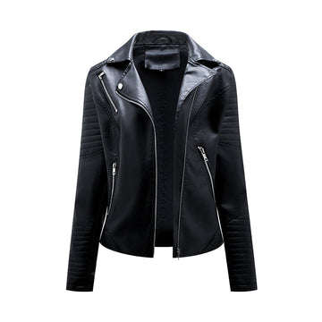 Women's Lapel Leather Jacket | Short