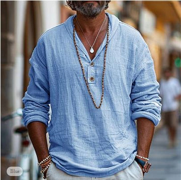 Men's Henley-Style Linen Shirt | Long Sleeve