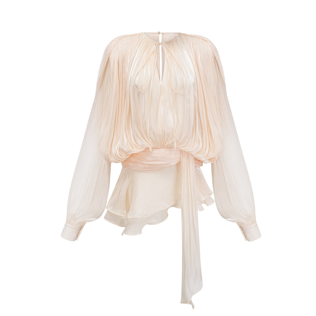 Ivory Pleated Mini Dress with Tie Waist for Women - Vittoria