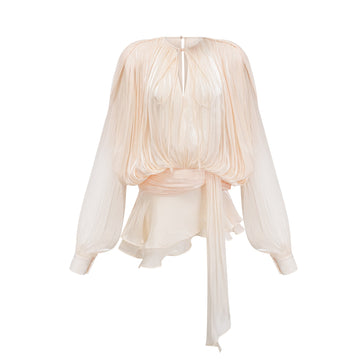 Peach Pleated Blouse with Belt for Women - Lara
