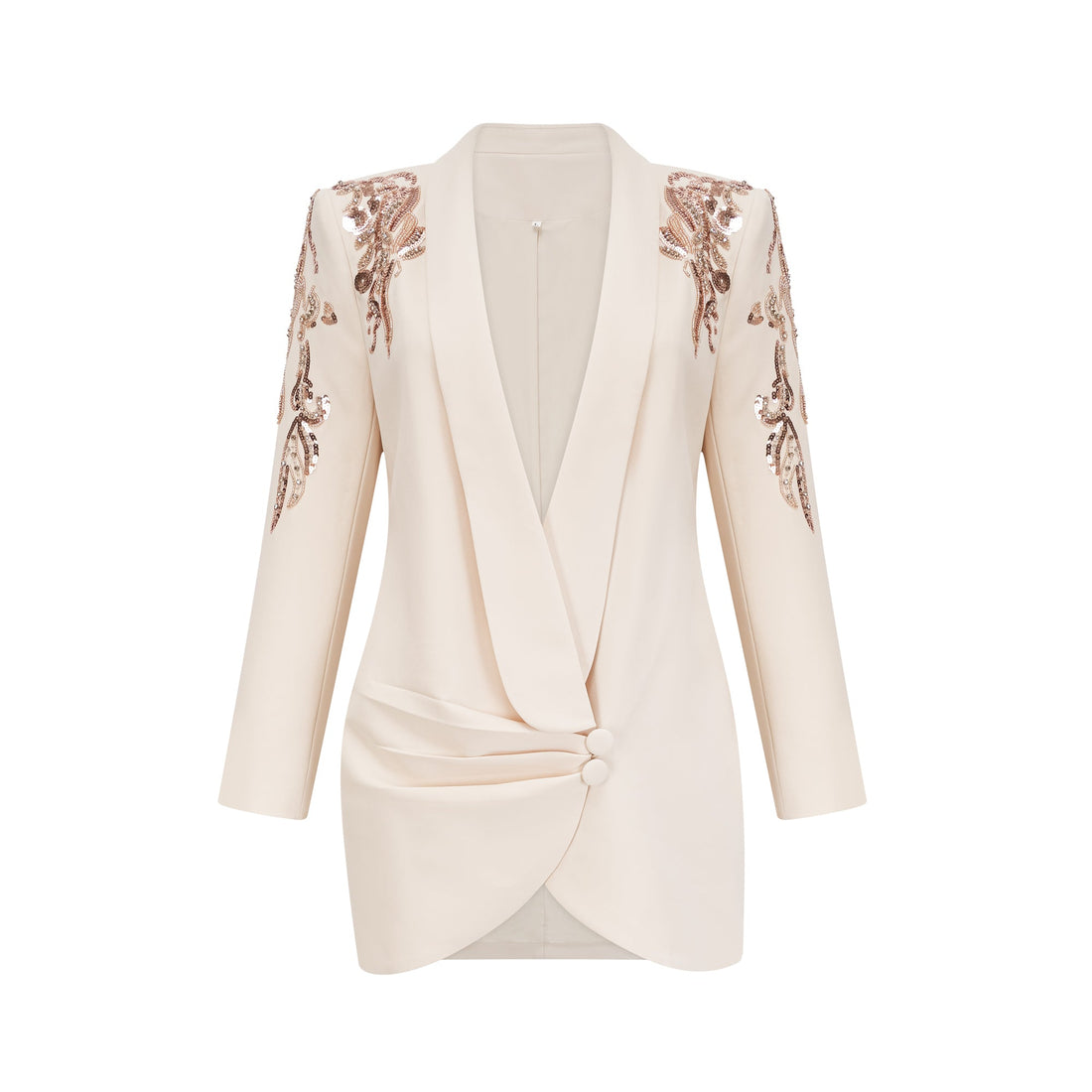 Ivory Embellished Blazer Mini Dress with Long Sleeves for Women - Teresa
