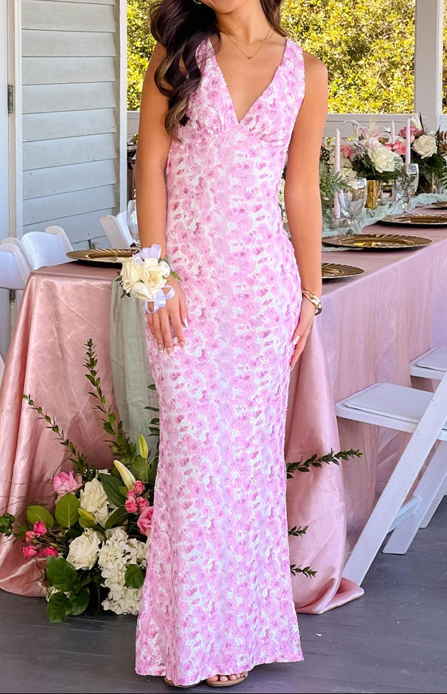 farida pink lace maxi dress Farida Pink Lace Maxi Dress - US 4