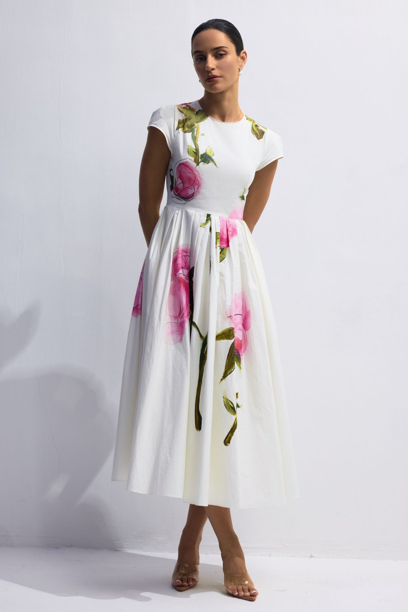 White Floral Print Midi Dress for Women - Morena