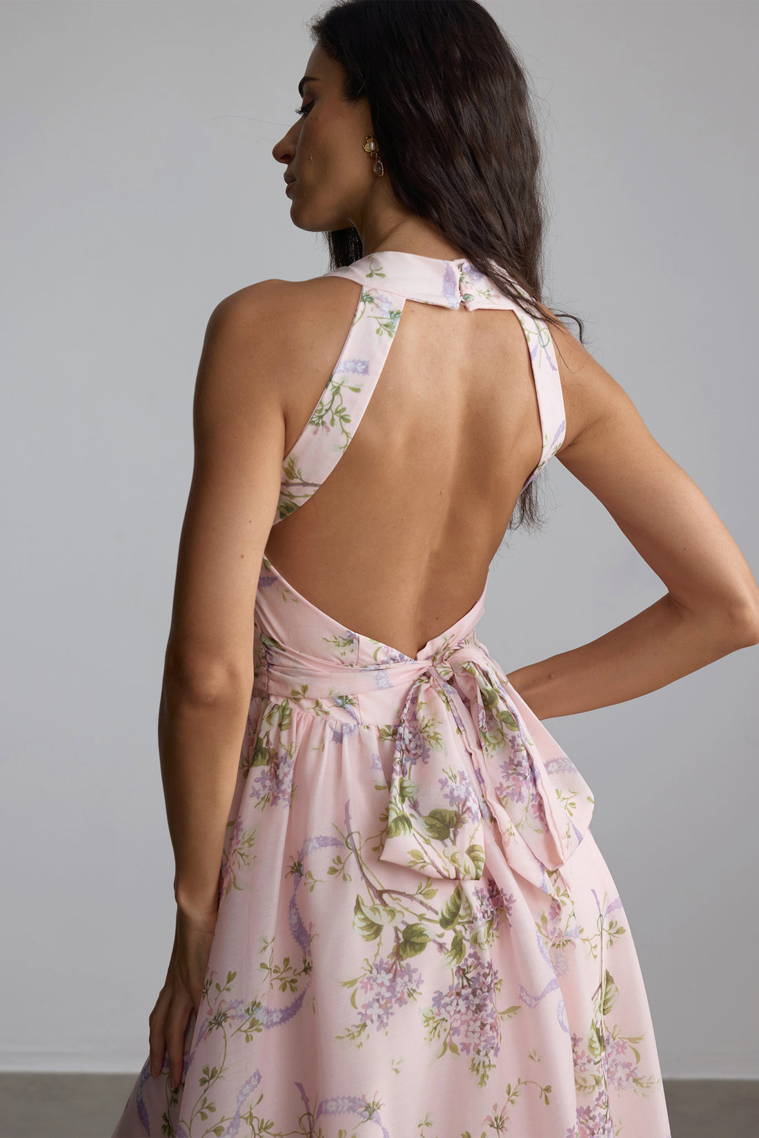 Pink Floral Print Maxi Dress with Square Neck for Women - Rossana