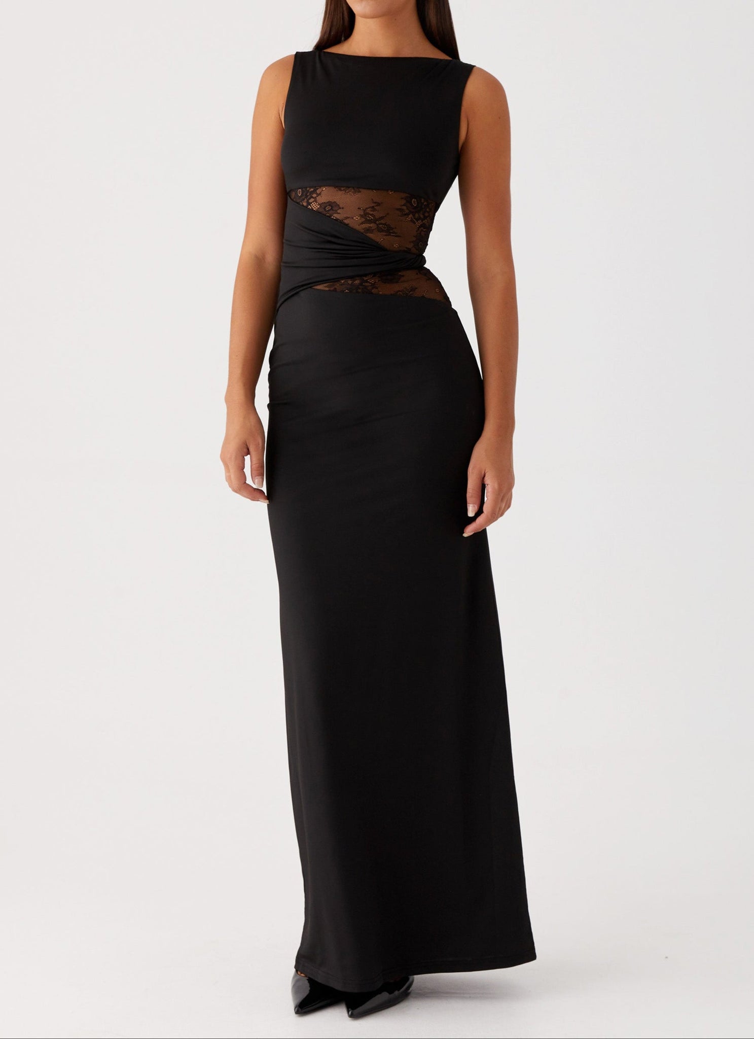delphina maxi dress Delphina | NAVY Satin Maxi Dress With Gathered And Knot-Detail