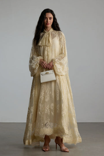 Cream Lace Maxi Dress with Bow Detail for Women - Clelia