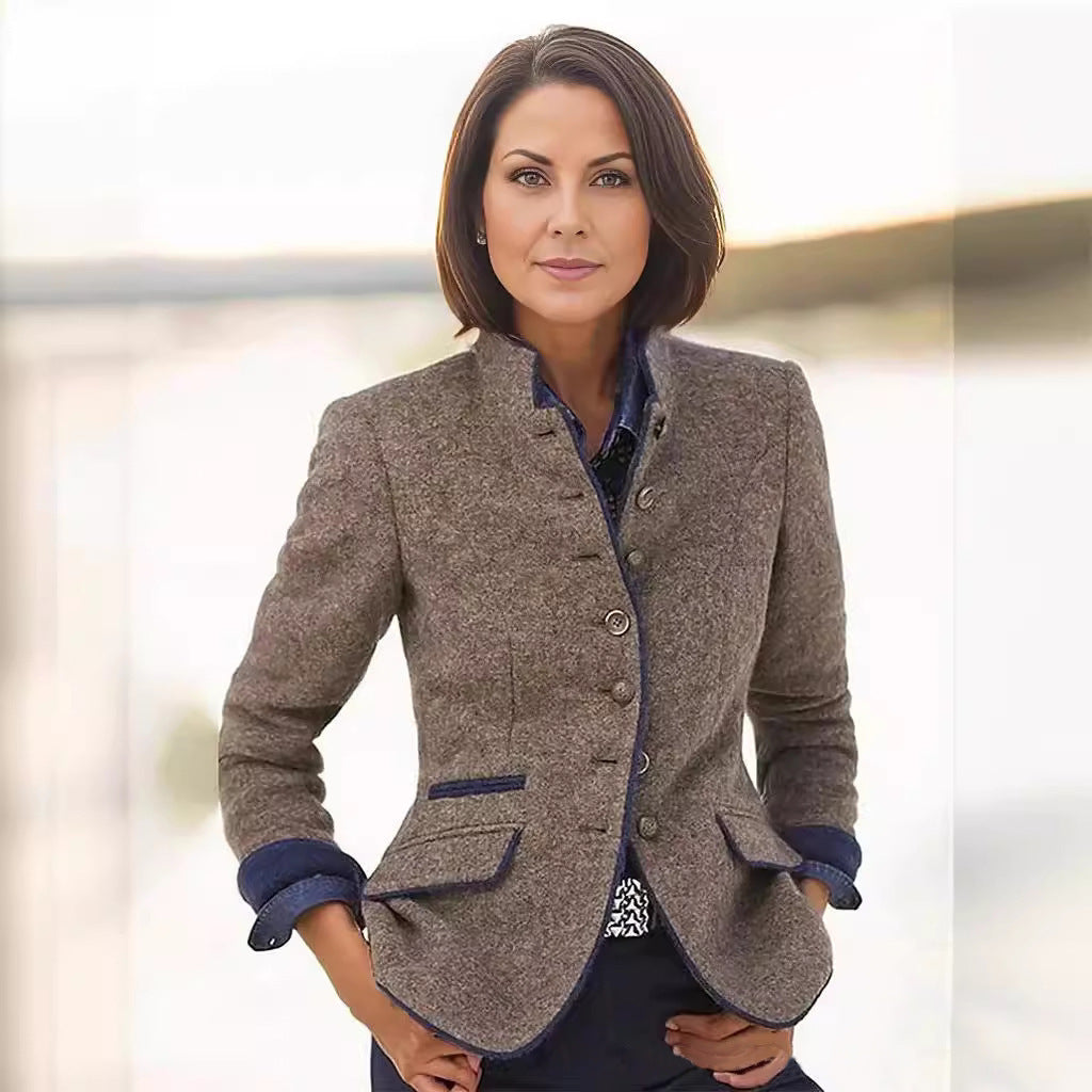 Women's Button Placket Coat | Stand Collar