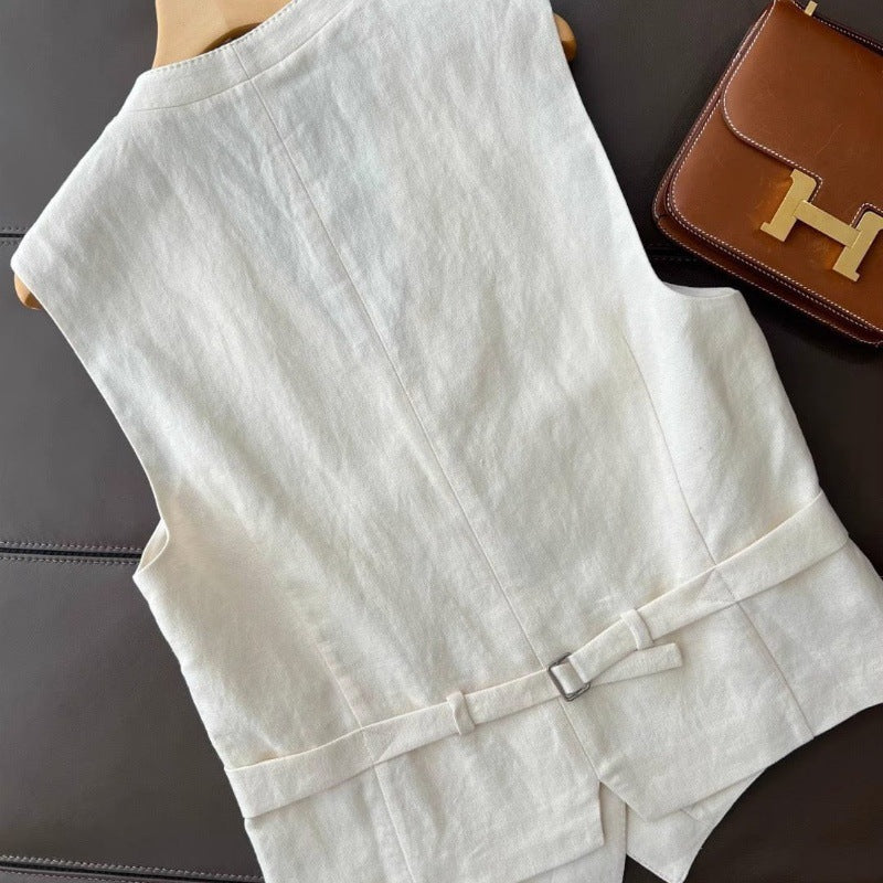 Beige Two Piece Vest and Pants Set for Women - Leandra