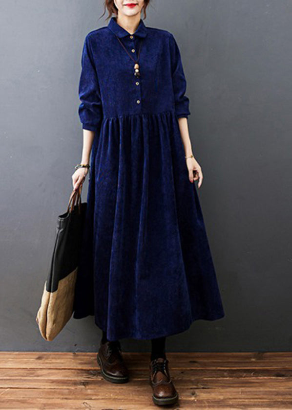 Stylish Plus-Size Corduroy Dress with Peter Pan Collar - Emma