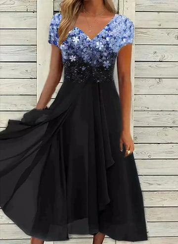 Women’s V-Neck Evening Dress | Short Sleeve