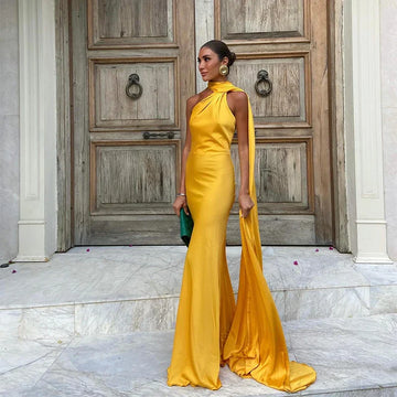 Satin Maxi Dress with Side Slit for Women - Anastasia