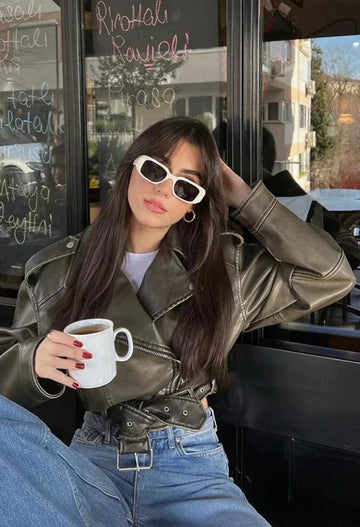 Women's Biker Leather Jacket | Short