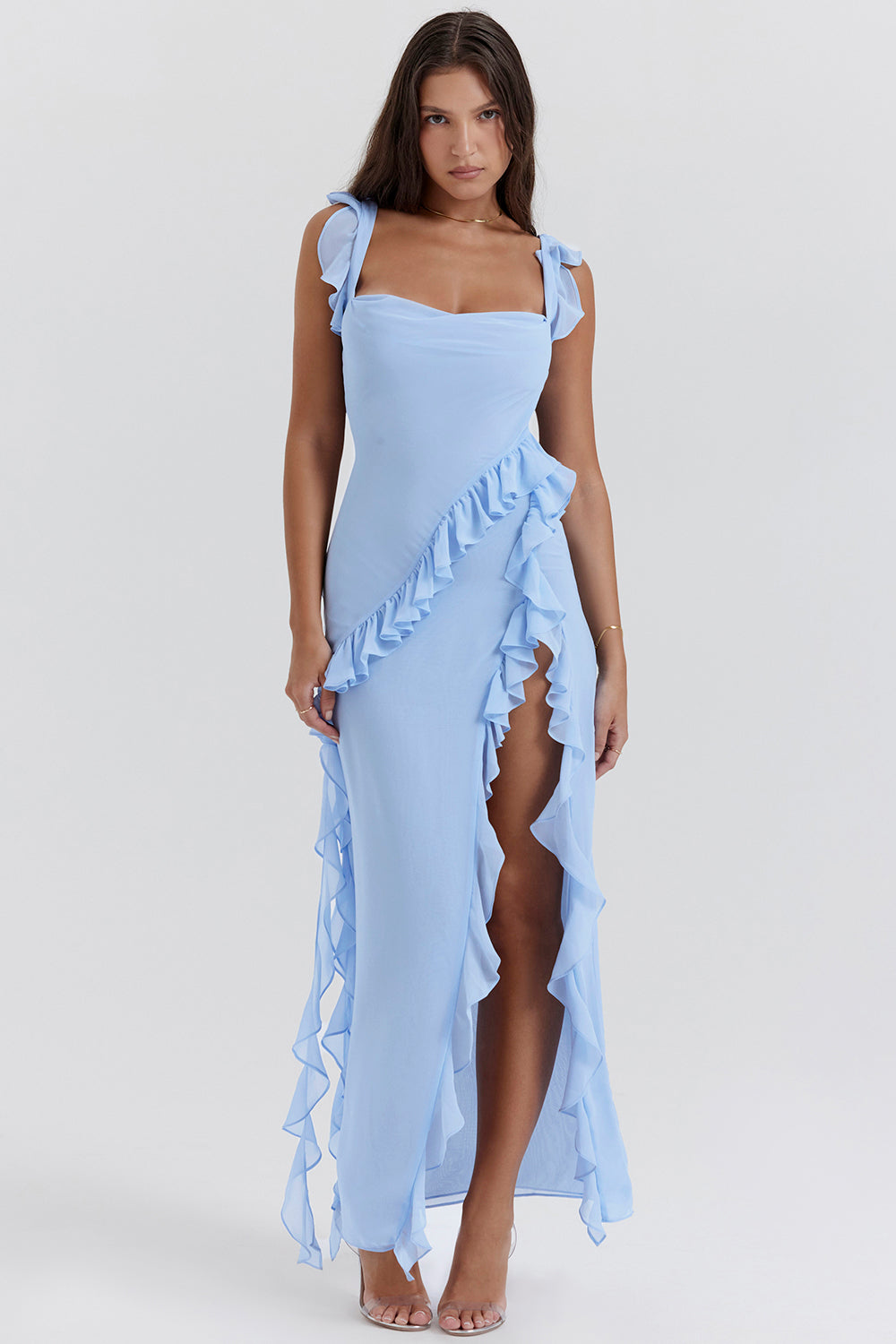 Ruffle Maxi Dress with Side Slit for Women - Tiziana