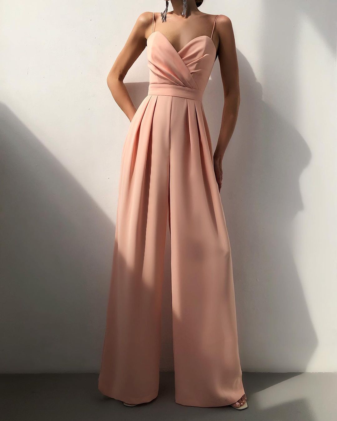 Women's Pleated Wide Leg Jumpsuit | Spaghetti Straps