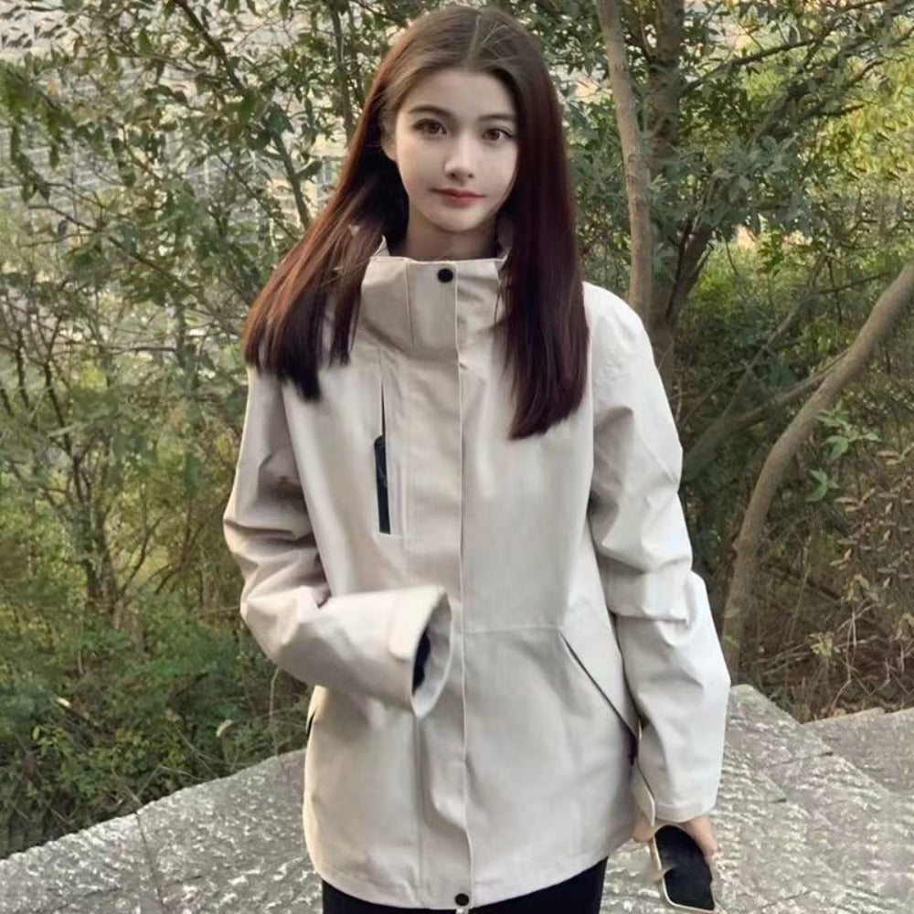 High Neck Zipper Jacket with Pockets for Women - Federica