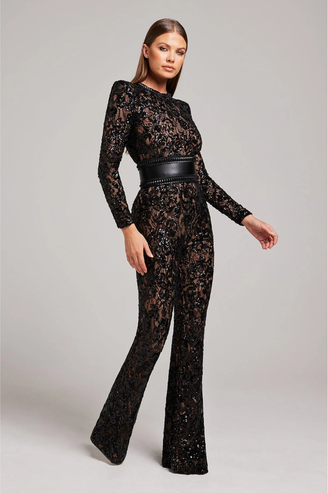 Women's Floral Jumpsuit with Flared Leg | Long Sleeve