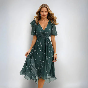 Women's Short Sleeve Floral Summer Dress | Midi