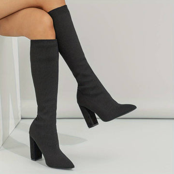 Women's Sock Knee High Boots | Block Heel