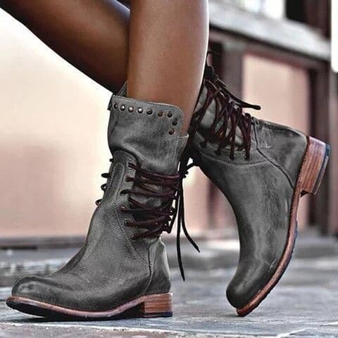 Women's Mid-Calf Lace-Up Boots | Metal Stud