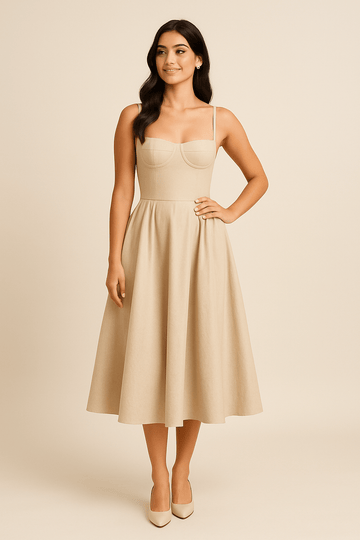 Party Waist Pleats Dress | Midi