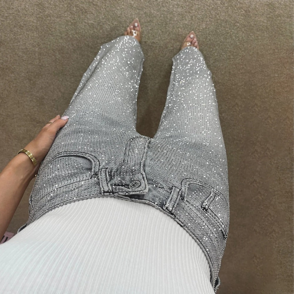 Sequin Wide Leg Denim Jeans for Women - Graziella