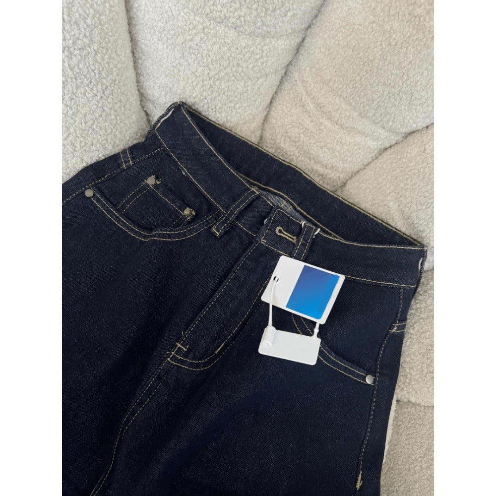 Dark Blue Wide Leg Denim Jeans for Women - Costanza