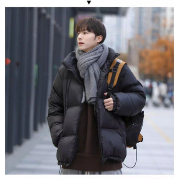 Black Puffer Jacket with Stand Collar for Men - Arianna
