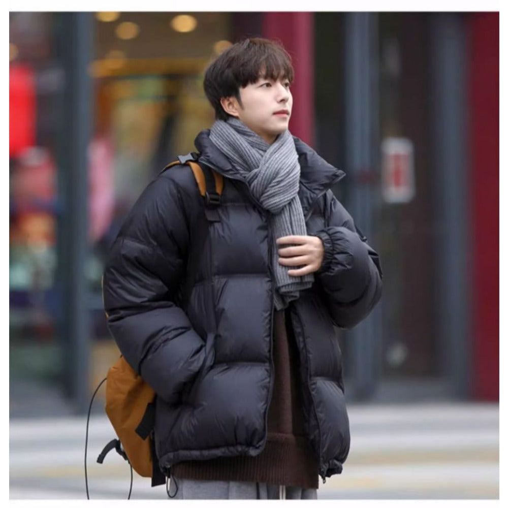 Black Puffer Jacket with Stand Collar for Men - Arianna