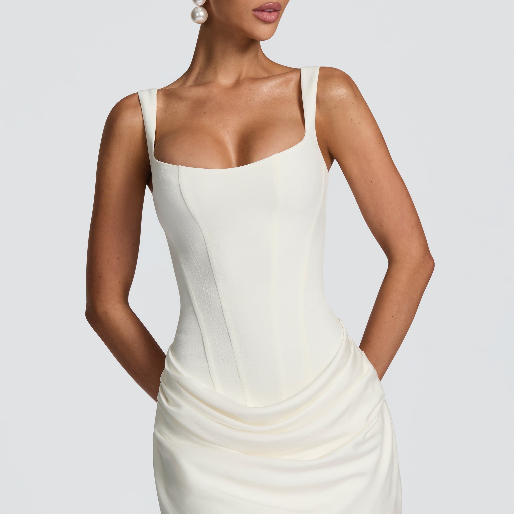 White Mini Dress with Draped Skirt for Women - Gaia