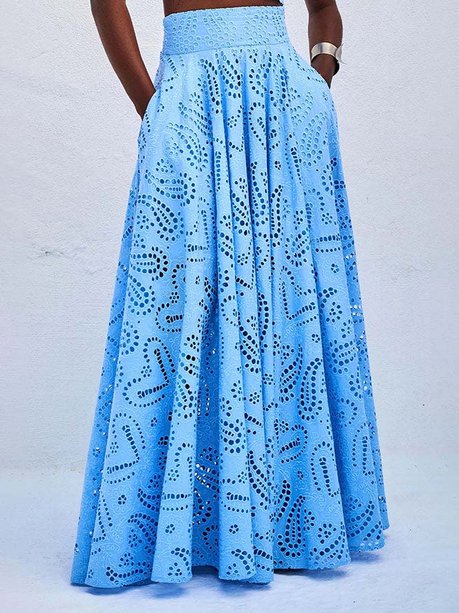 Eyelet High Waist Maxi Skirt for Women - Emina