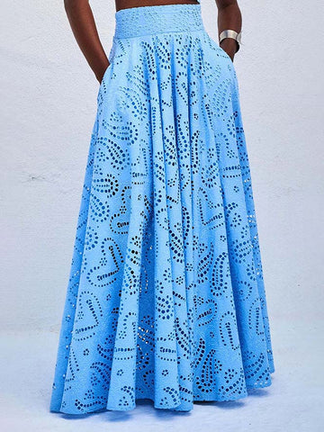 Eyelet High Waist Maxi Skirt for Women - Emina