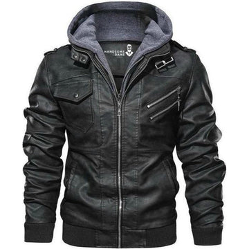 Men's Locomotive Hooded Leather Jacket | Slim