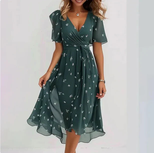 Women's Short Sleeve Floral Summer Dress | Midi