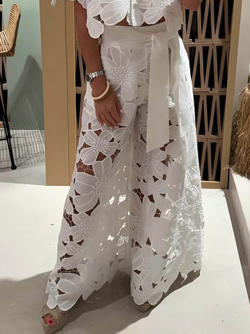 Floral Lace Two Piece Shirt and Pants Set for Women - Giacinta