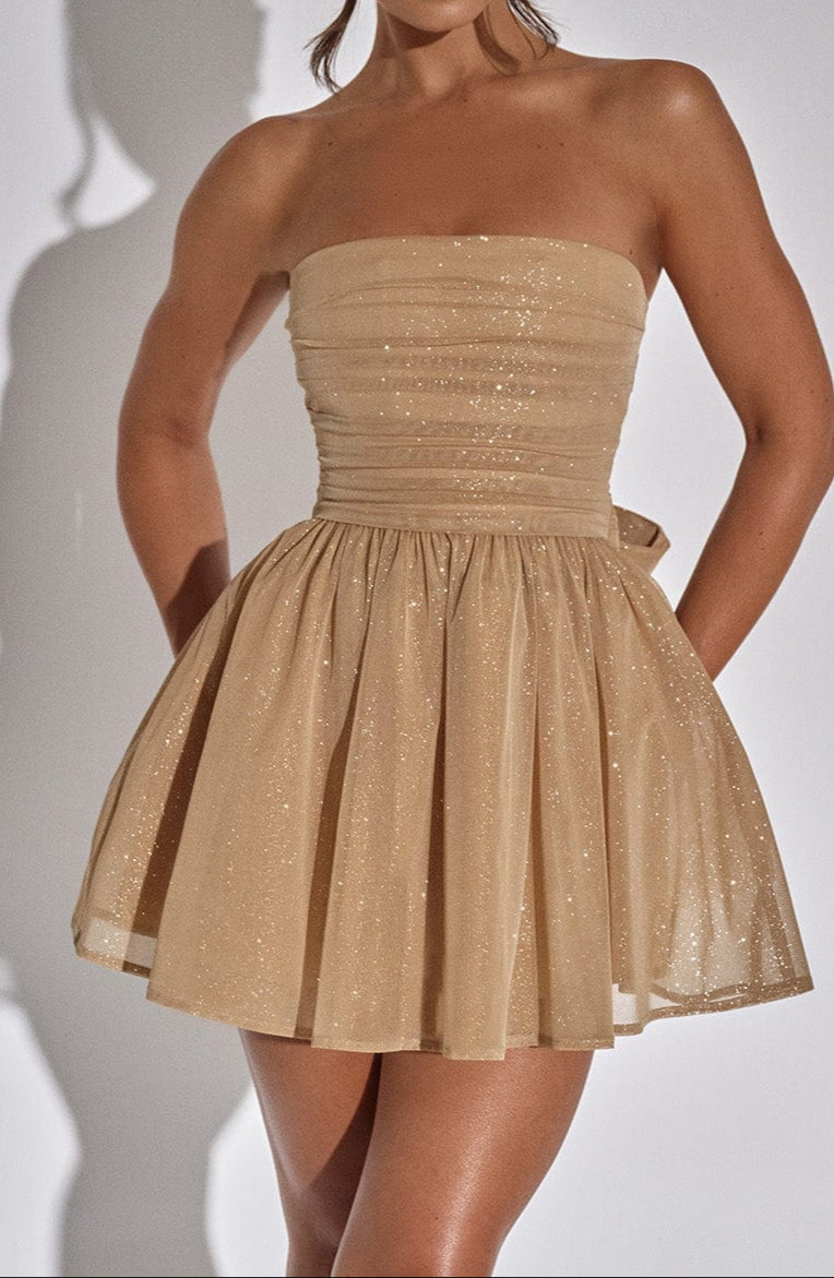 Luciana Mini Dress - Gold Sparkle Natrosa Luciana Mini Dress - Gold Sparkle Natrosa