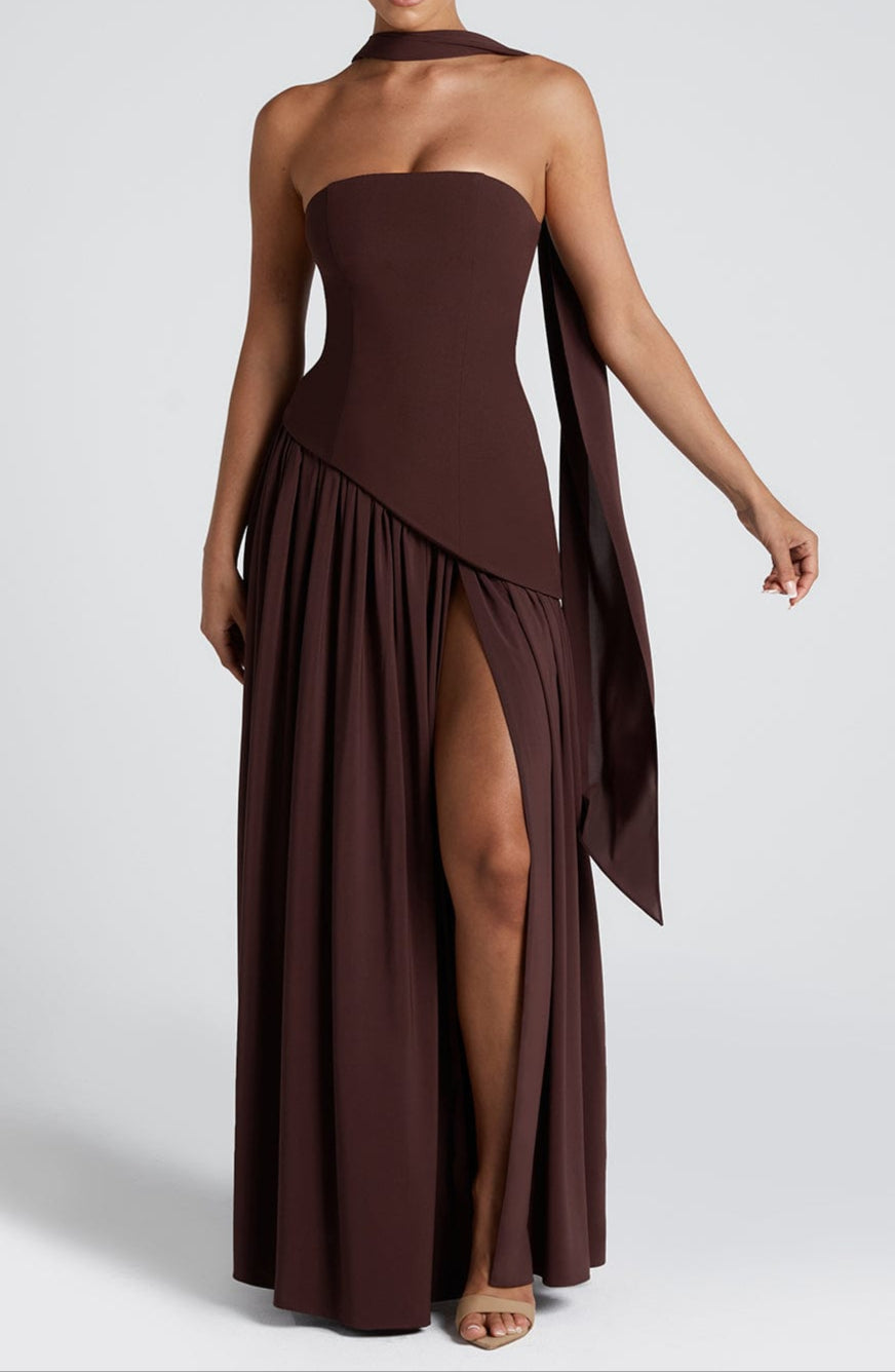 plum brown maxi dress The one you have been waiting for. Our Maliyah maxi dress in plum brown available for pre-order now